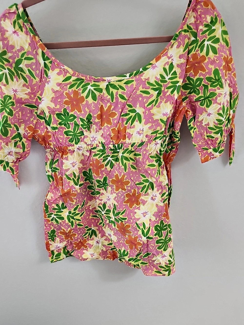 Lilly Pulitzer Floral Short Sleeve Blouse Pink Size 8